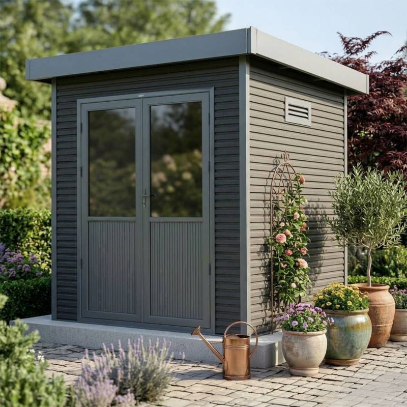 Barac - Abri de jardin en bois composite 28mm - Onyx 22 - 4m² - Gris - Image 4