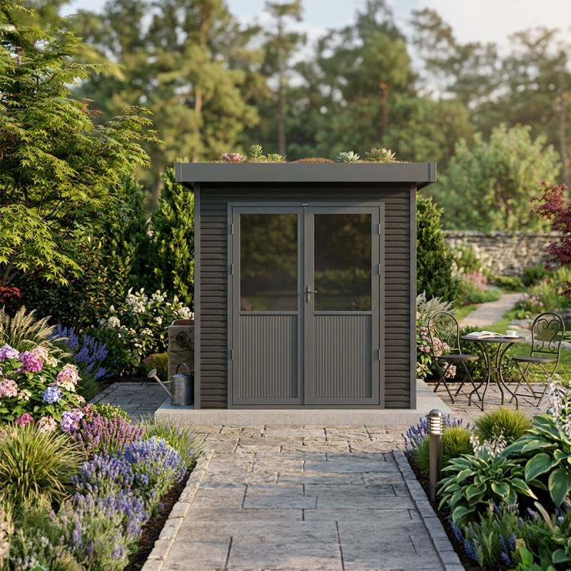 Barac - Abri de jardin en bois composite 28mm - Onyx 22 - 4m² - Gris - Image 10