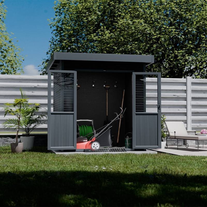 Barac - Abri de jardin en bois composite 28mm - Onyx 22 - 4m² - Gris - Image 7