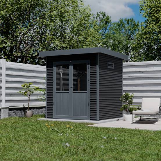 Barac - Abri de jardin en bois composite 28mm - Onyx 22 - 4m² - Gris - Image 6