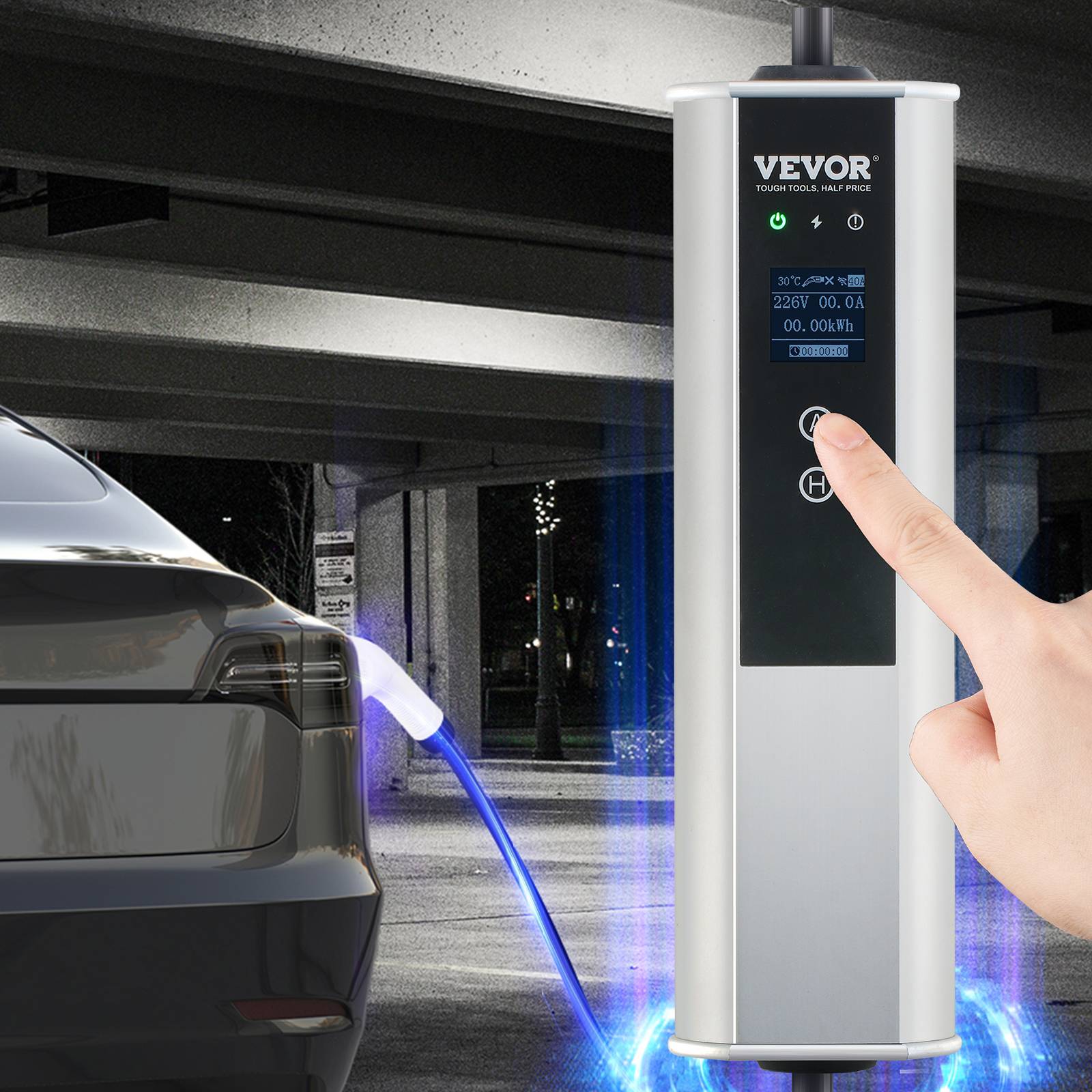 VEVOR Chargeur EV portable Type 2 IEC6219, 32A 7,36 kW mono/22 kW tri, câble 7,5 m, LCD IP66. - Image 8