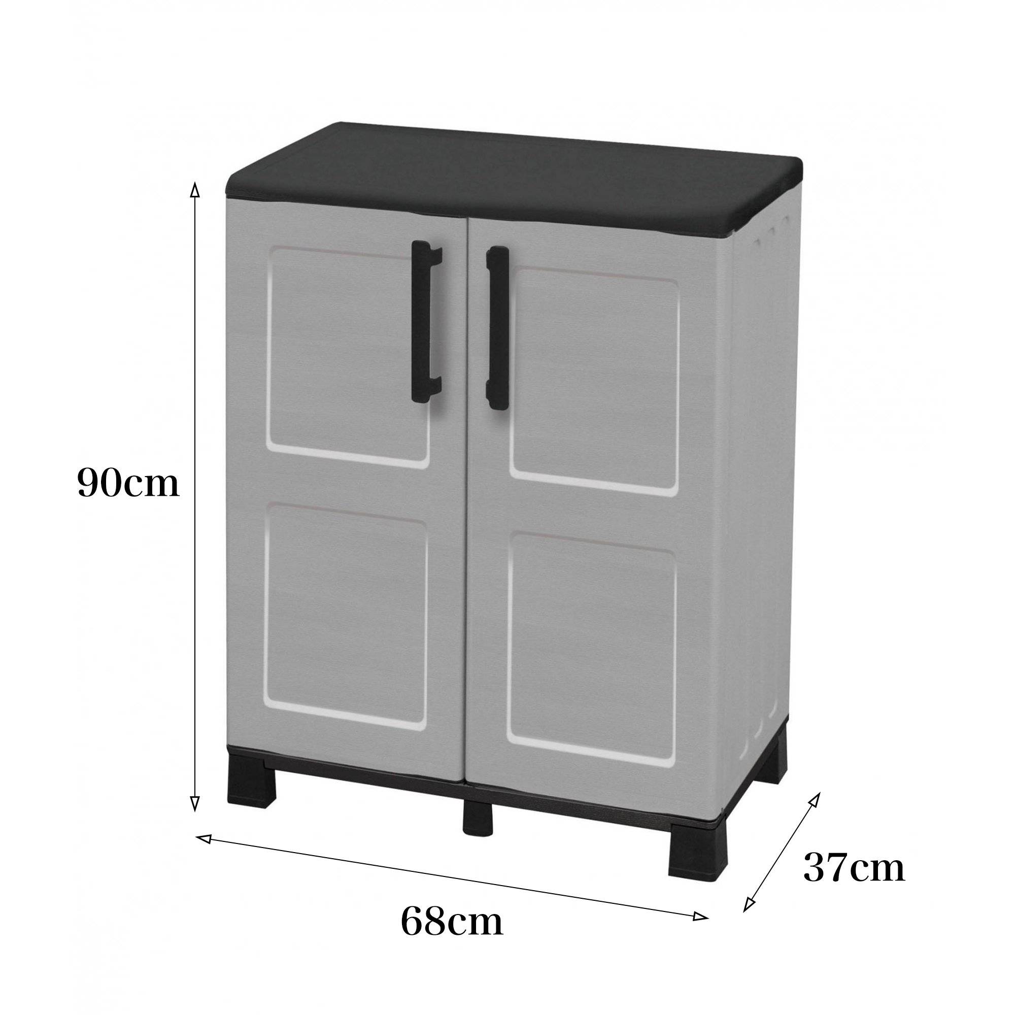Dmora - Armoire d'extérieur Dbirindell, Armoire de balcon polyvalente, Armoire d'extérieur 2 portes, 68x37h90 cm, Gris clair et noir, Finition à carreaux - Image 3