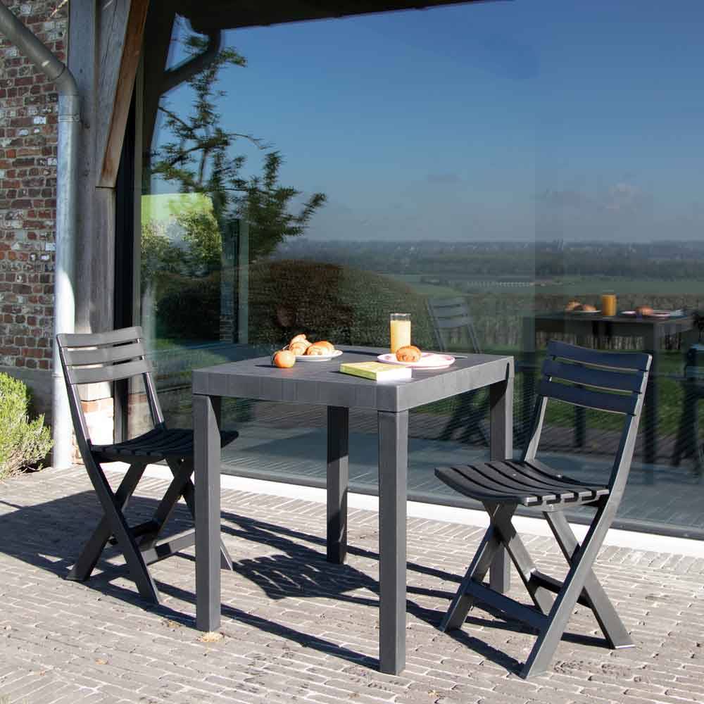 Wilsa Garden - Salon de jardin en résine anthracite 2 places CLUB - Image 1