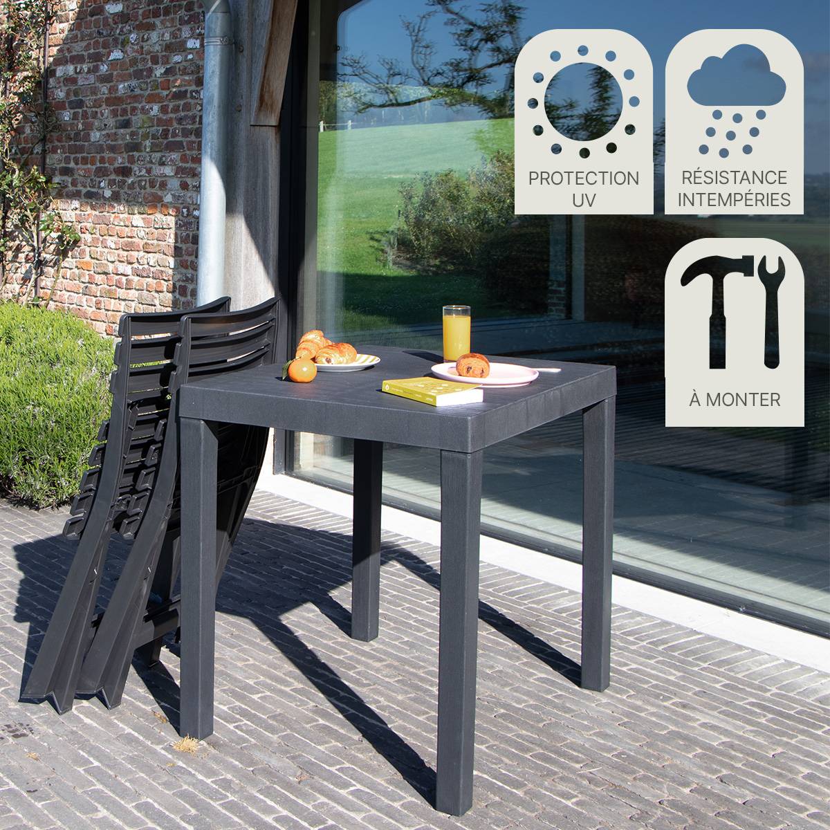 Wilsa Garden - Salon de jardin en résine anthracite 2 places CLUB - Image 7