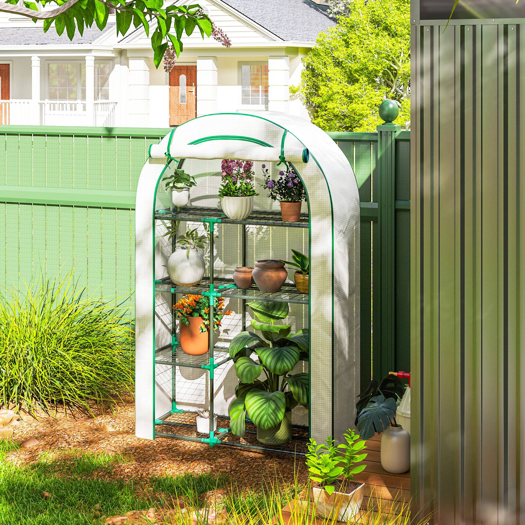 Mini serre jardin acier 4 niveaux protection semis 100x45x160cm blanc - ComfortXL Outdoor Living - Image 4