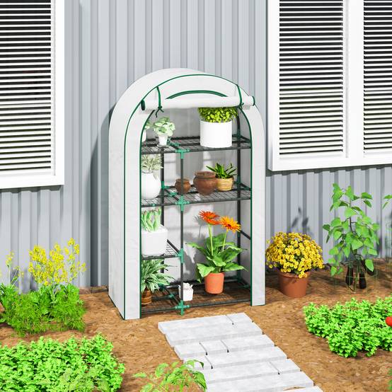Mini serre jardin acier 4 niveaux protection semis 100x45x160cm blanc - ComfortXL Outdoor Living - Image 3