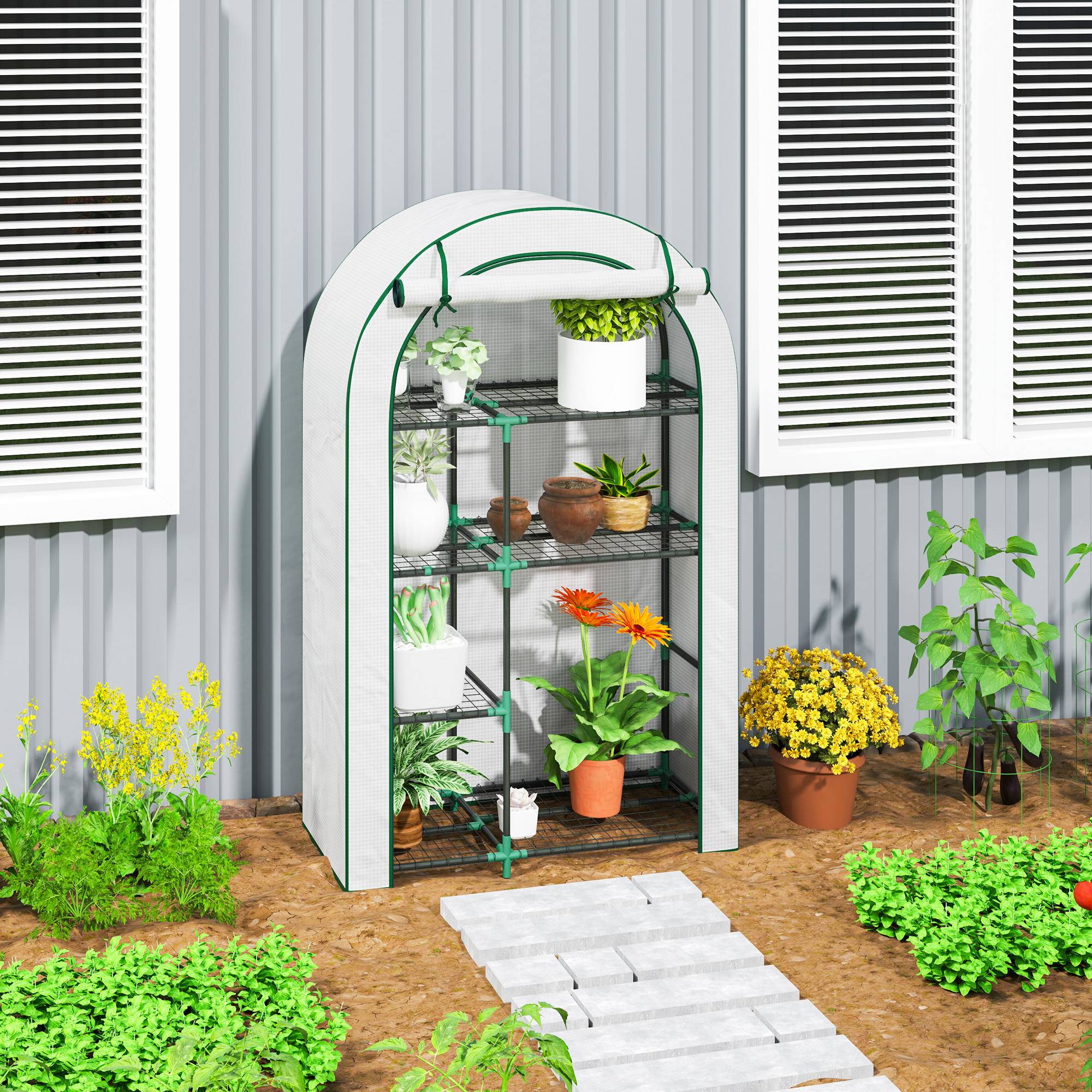 Mini serre jardin acier 4 niveaux protection semis 100x45x160cm blanc - ComfortXL Outdoor Living - Image 3