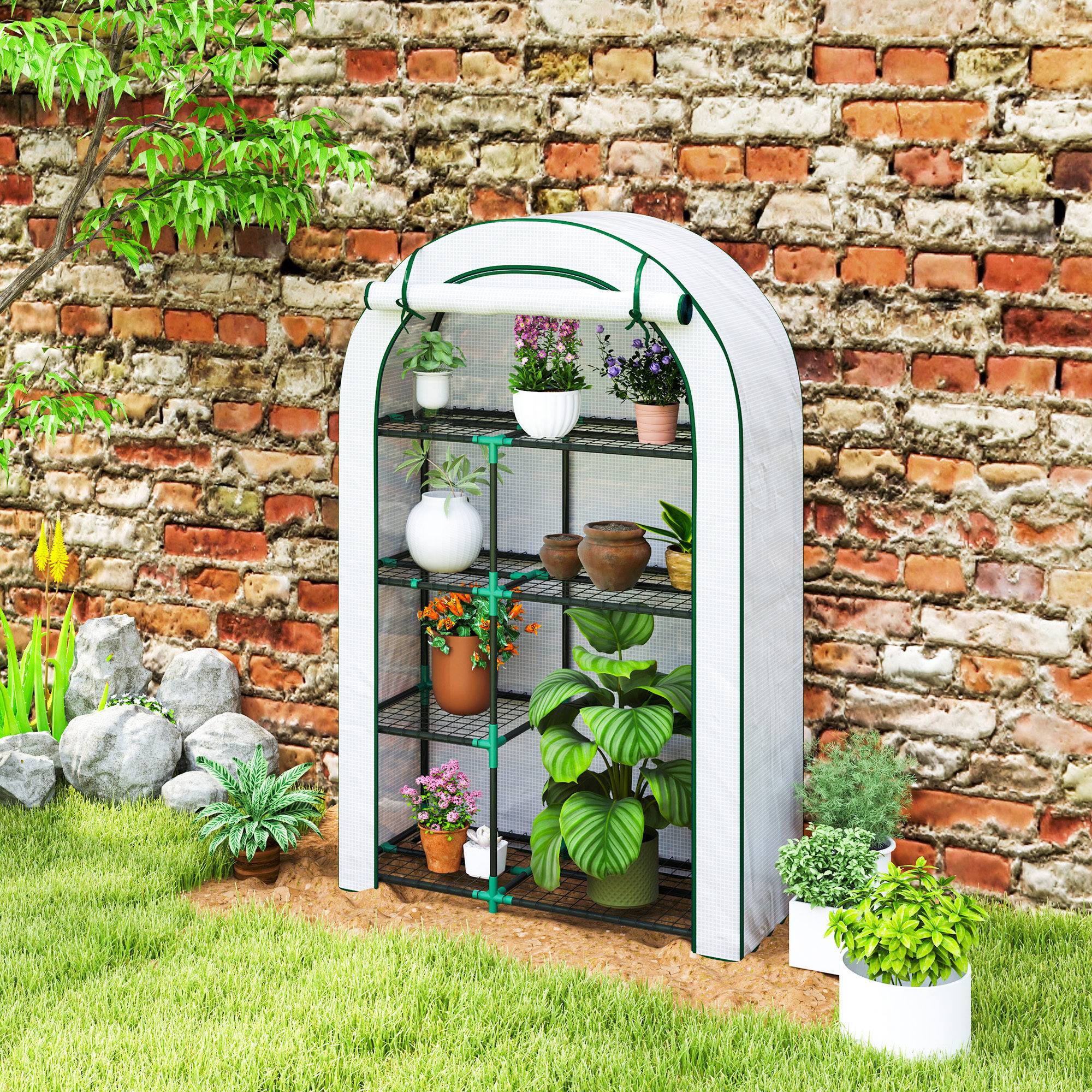 Mini serre jardin acier 4 niveaux protection semis 100x45x160cm blanc - ComfortXL Outdoor Living - Image 10