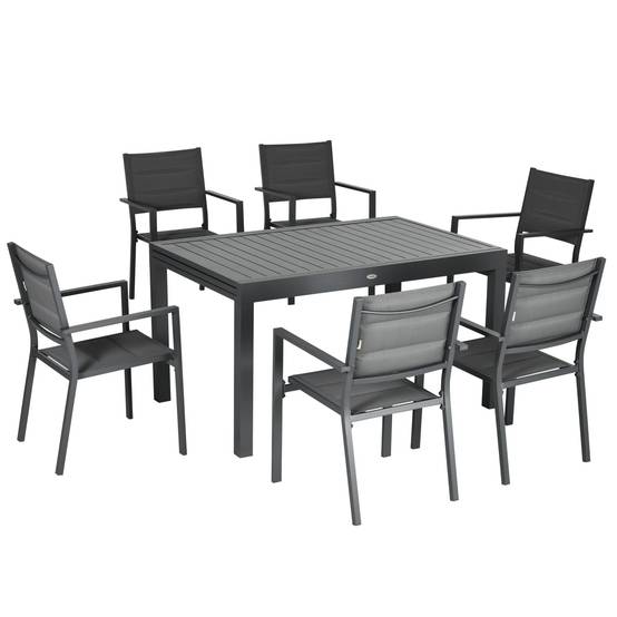 ComfortXL - Salon de jardin aluminium pour terrasse table extensible et 8 chaises empilables 270cm gris - ComfortXL Outdoor Living - Image 2