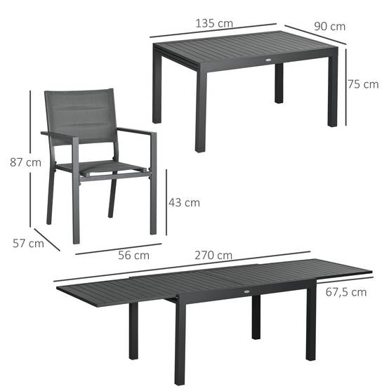ComfortXL - Salon de jardin aluminium pour terrasse table extensible et 8 chaises empilables 270cm gris - ComfortXL Outdoor Living - Image 5