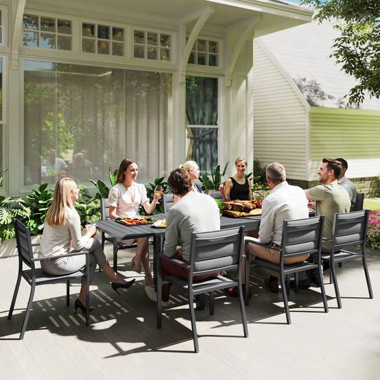 ComfortXL - Salon de jardin aluminium pour terrasse table extensible et 8 chaises empilables 270cm gris - ComfortXL Outdoor Living - Image 3