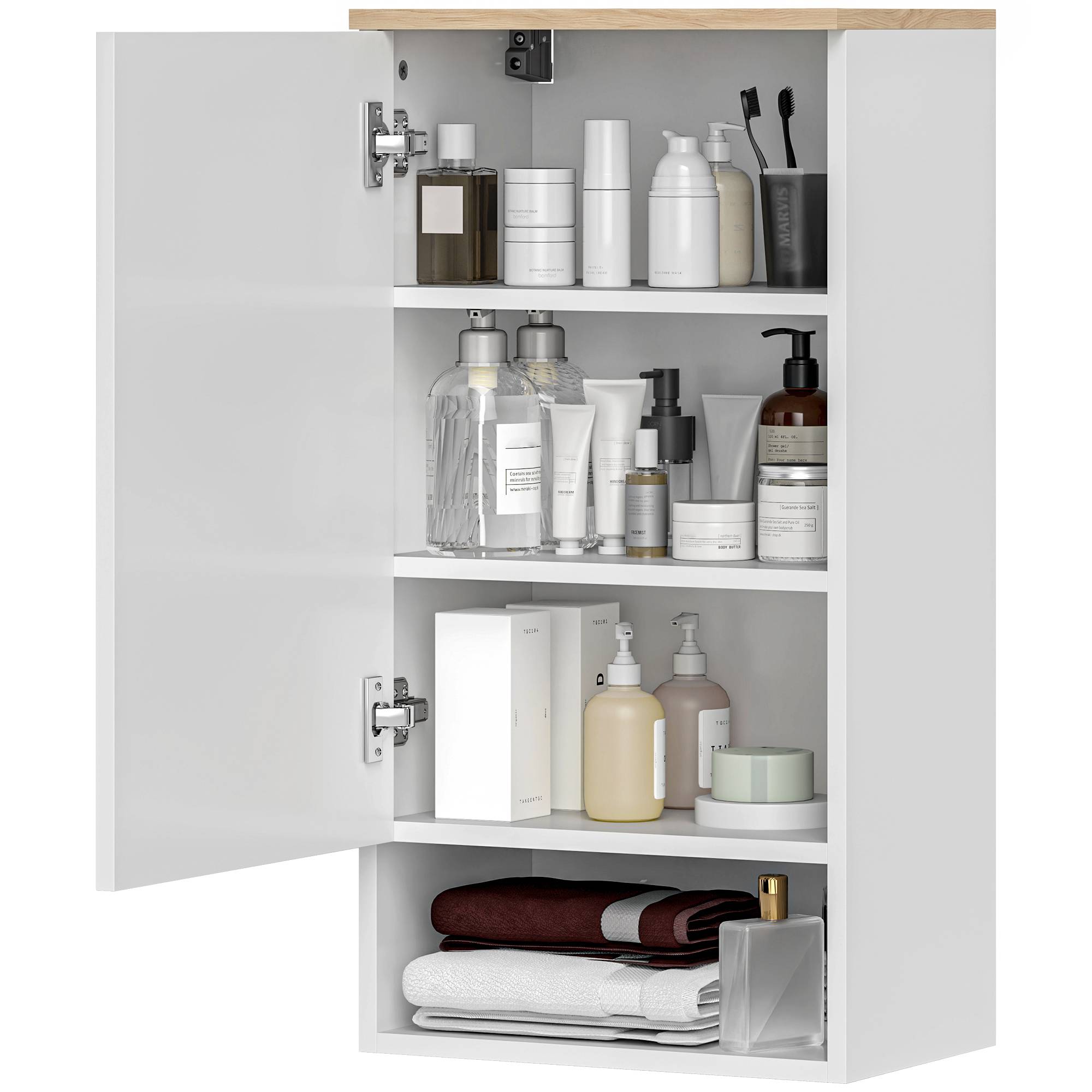 Sans Marque - Meuble salle bain mural meuble salle bain étagères réglables compartiment ouvert bois blanc - Image 1