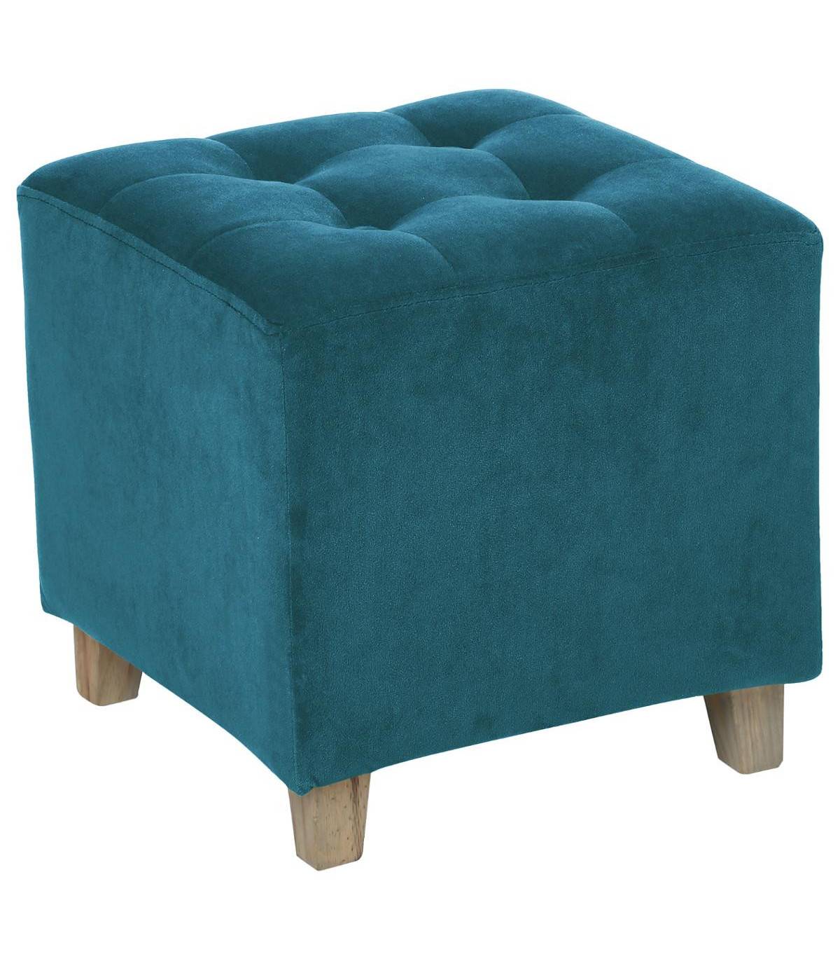 Tabouret Pouf en Velours H 35 cm coloris Bleu canard - Image 1