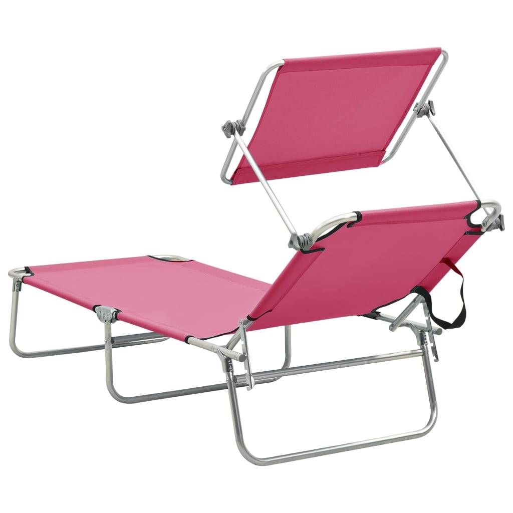 Maison Chic - Chaise longue | Transat | Bain de soleil pliable avec auvent rose aluminium - Image 5