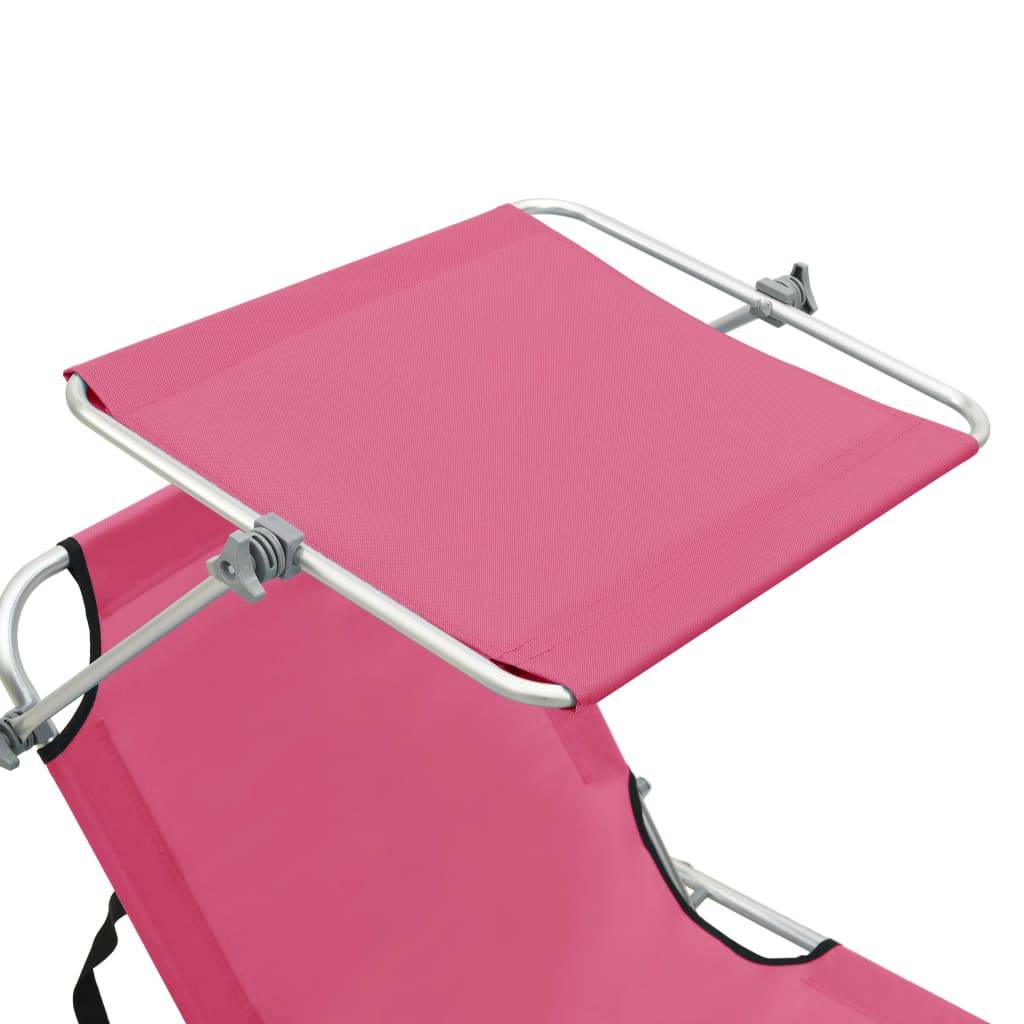 Maison Chic - Chaise longue | Transat | Bain de soleil pliable avec auvent rose aluminium - Image 7