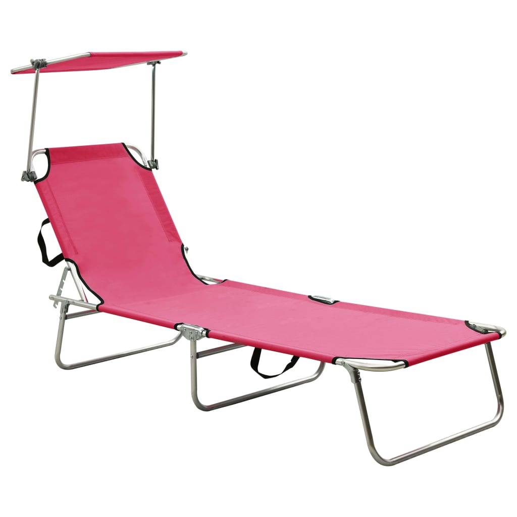 Maison Chic - Chaise longue | Transat | Bain de soleil pliable avec auvent rose aluminium - Image 2