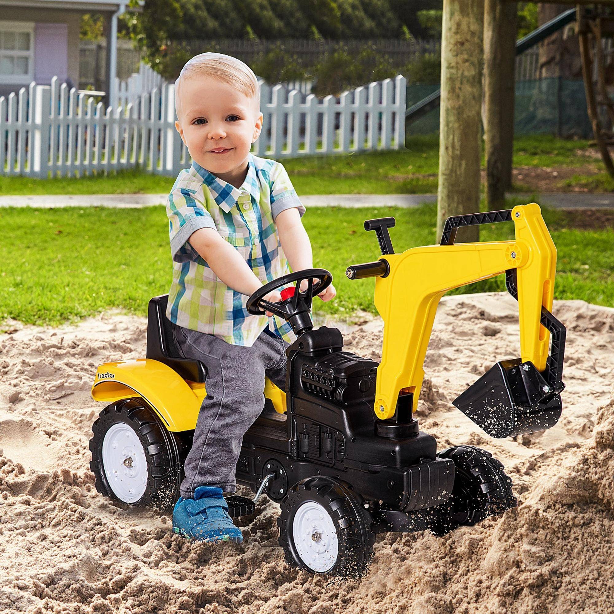 Sans Marque - Bulldozer pédales enfants 3-6 ans 6 roues acier plastique 107x42x71 cm jaune - Image 4