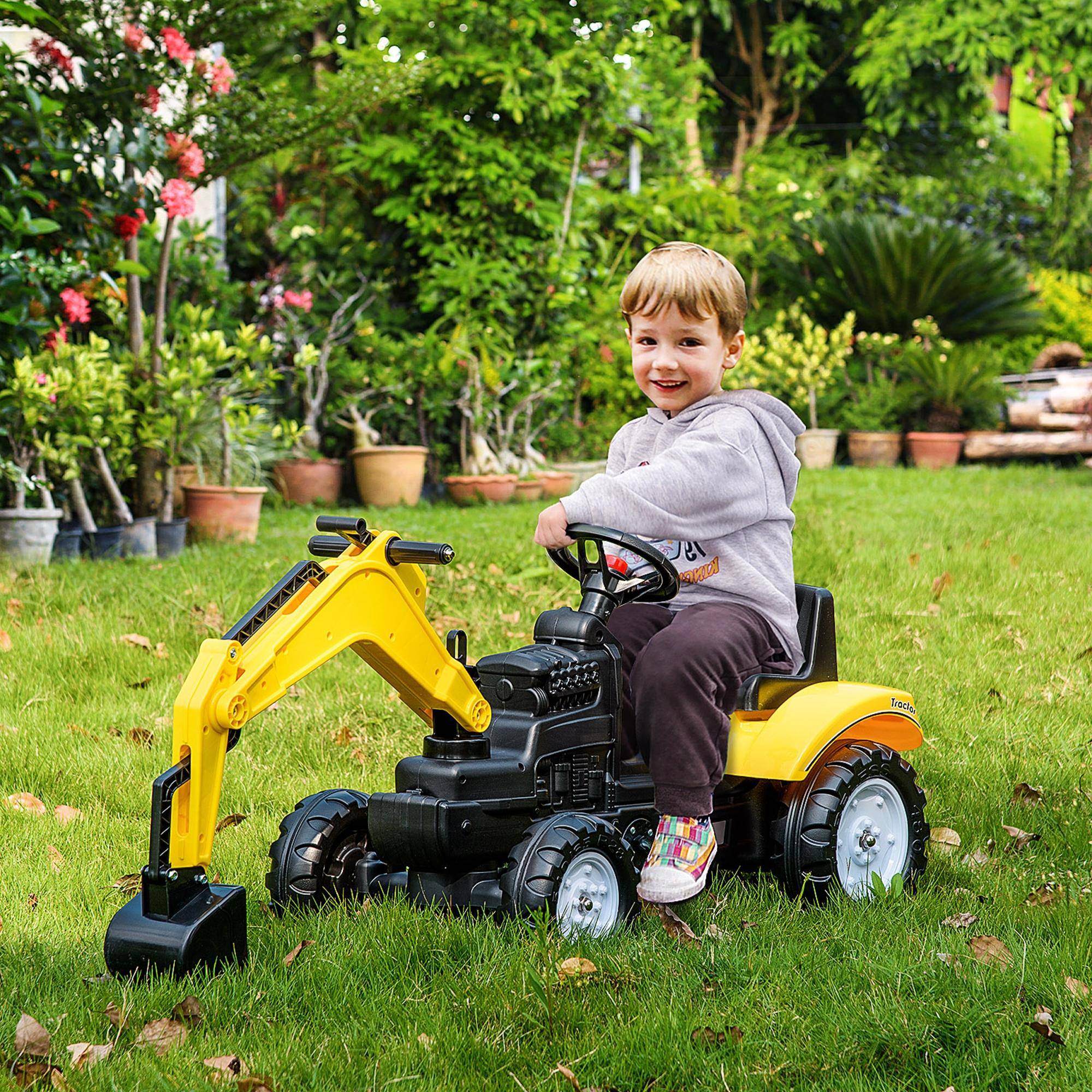 Sans Marque - Bulldozer pédales enfants 3-6 ans 6 roues acier plastique 107x42x71 cm jaune - Image 3
