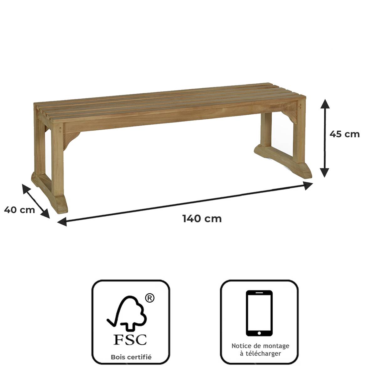 Teck'Attitude - Banc en teck massif Wimbledon 140 cm (sans dossier) - TECK'Attitude - Image 9