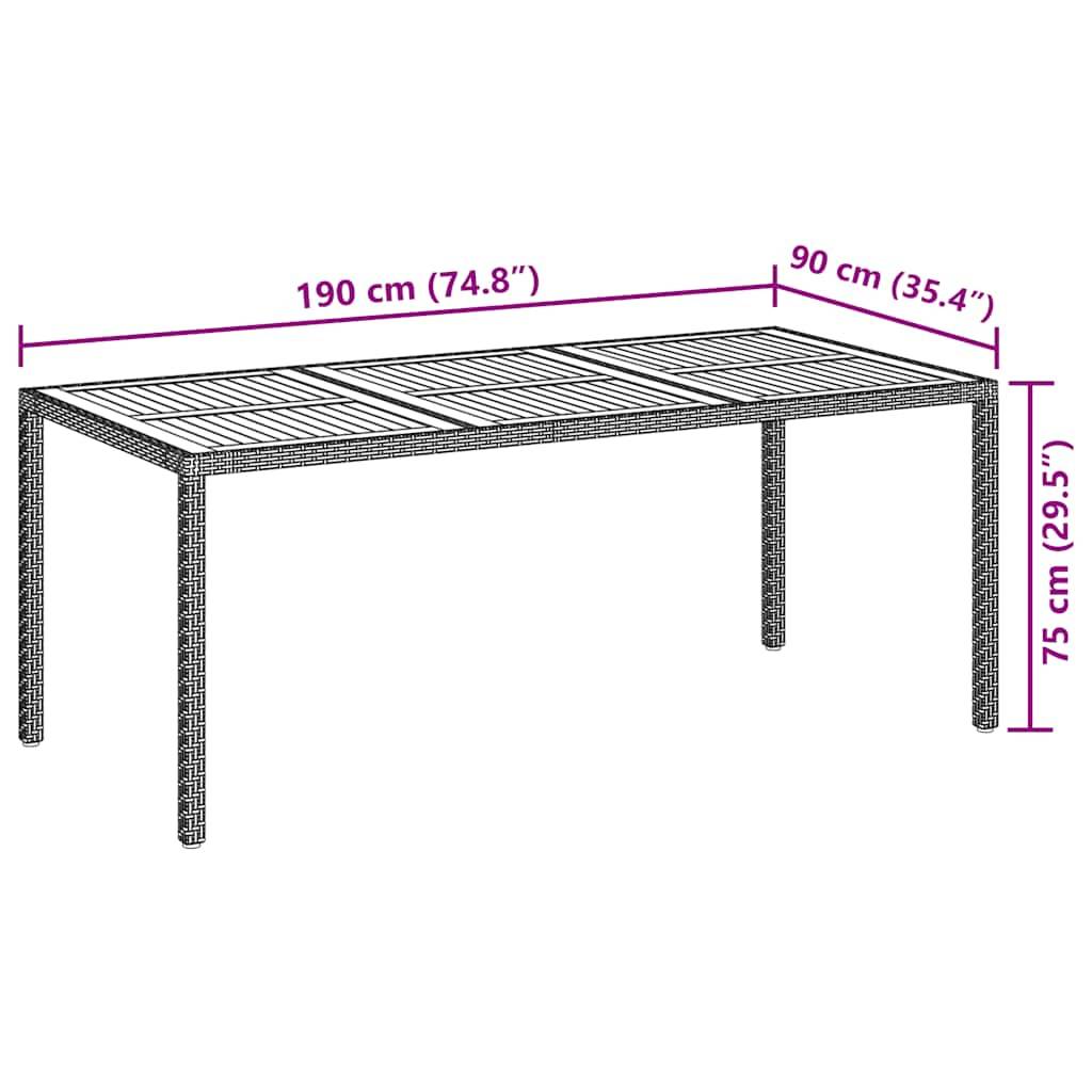 ComfortXL - Table de Jardin Design Grise 190x90cm en Poly Rotin avec Plateau en Bois d'Acacia Massif – ComfortXL Outdoor Living - Image 7