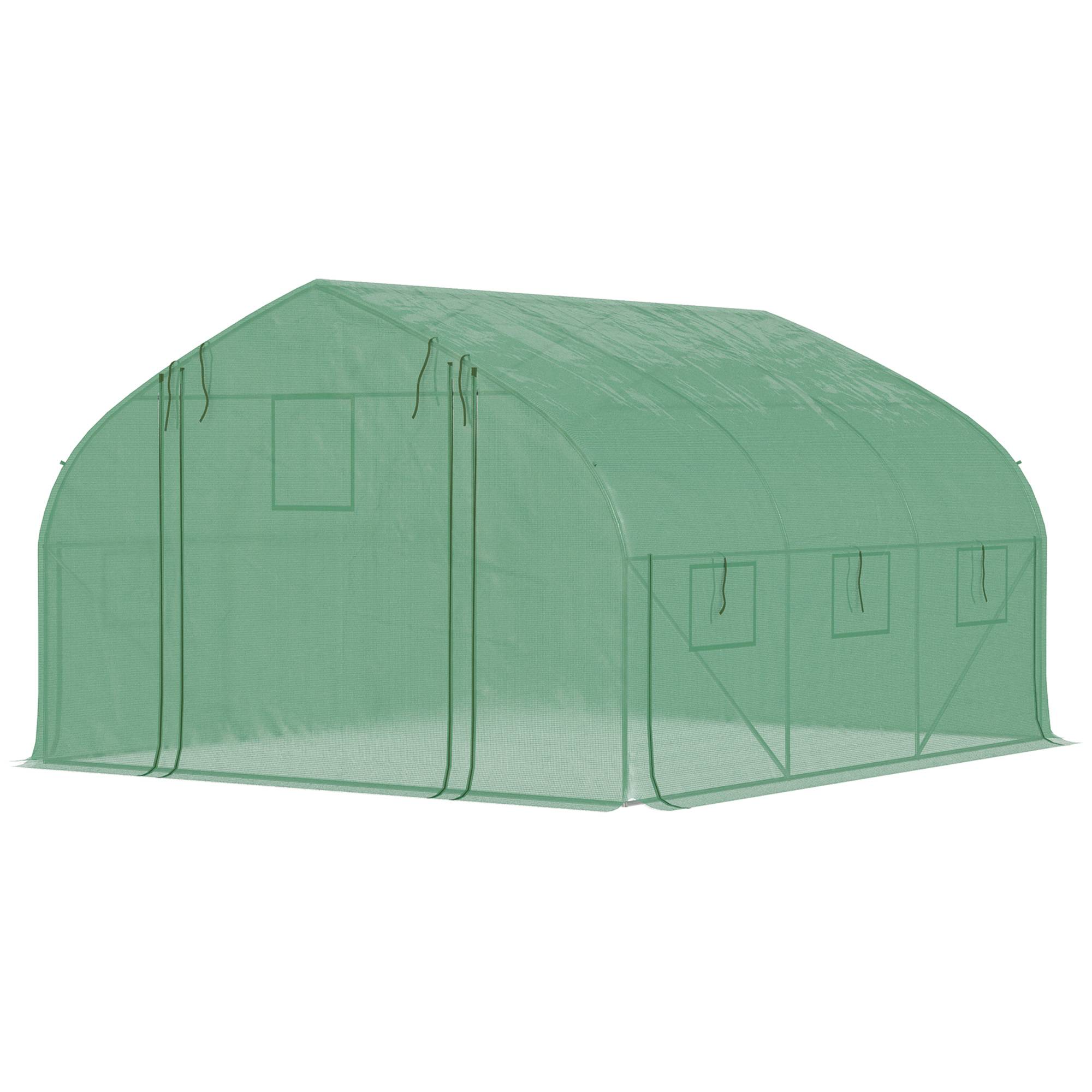 Serre de jardin tunnel 10,4 m² serre de jardin anti-UV porte zippée enroulable fenêtres maille 350 x 300 x 200 cm vert - Image 10