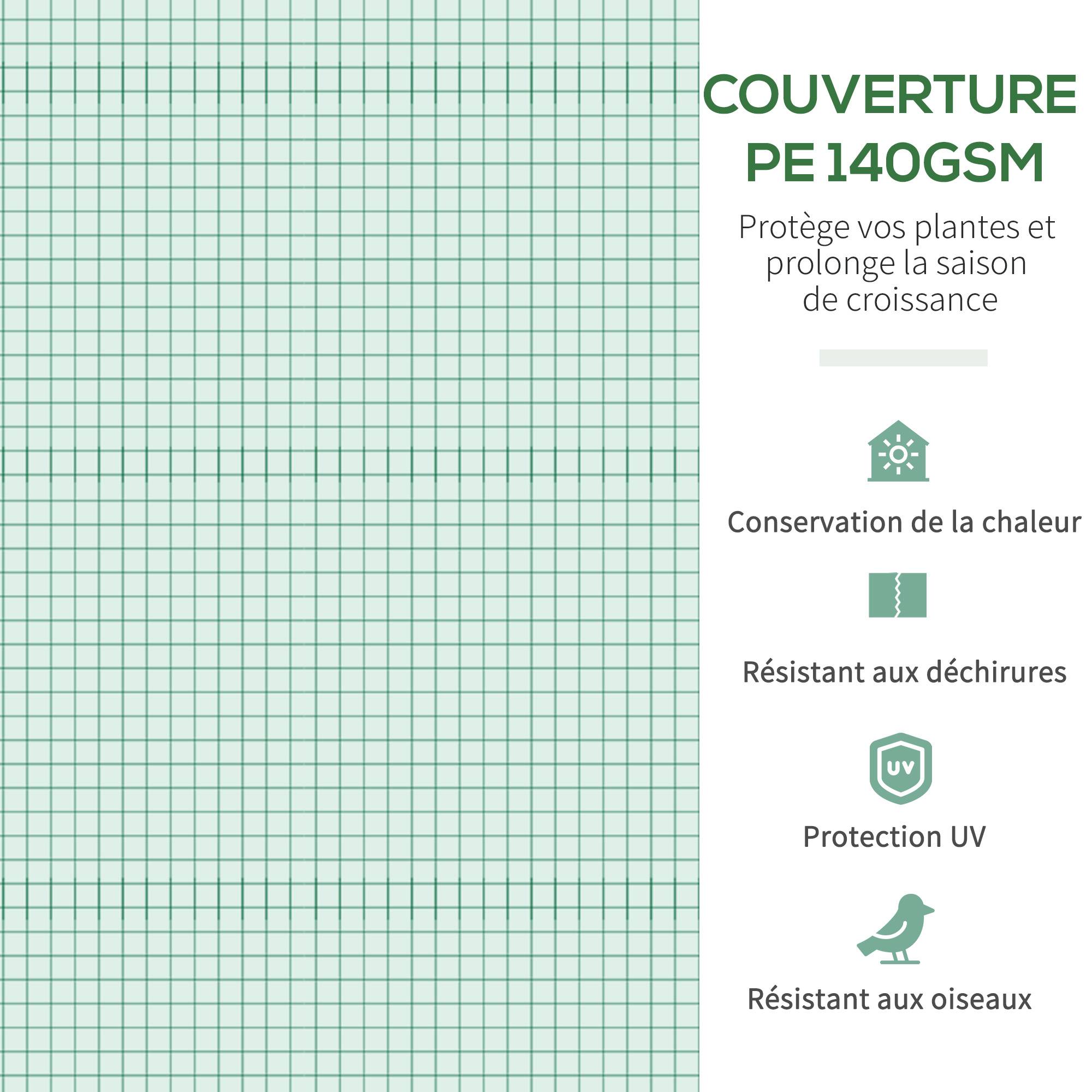 Serre de jardin tunnel 10,4 m² serre de jardin anti-UV porte zippée enroulable fenêtres maille 350 x 300 x 200 cm vert - Image 7
