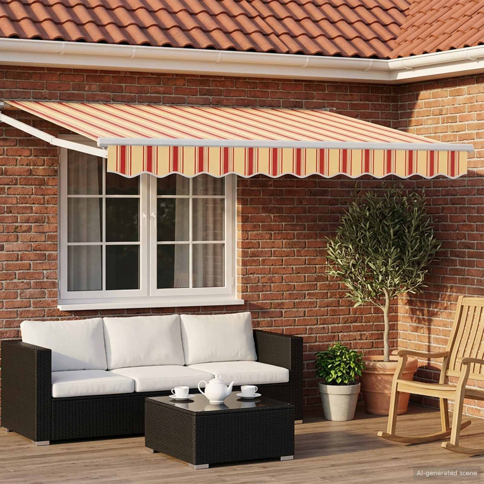 PANGIVO - Auvent rétractable aluminium jaune orange blanc 350 x 200 cm - PANGIVO - Image 1