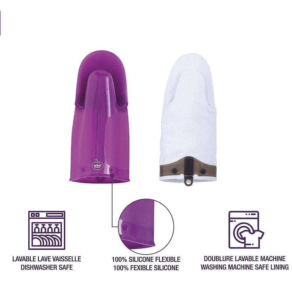 Gant de cuisine silicone et textile rouge - Image 2
