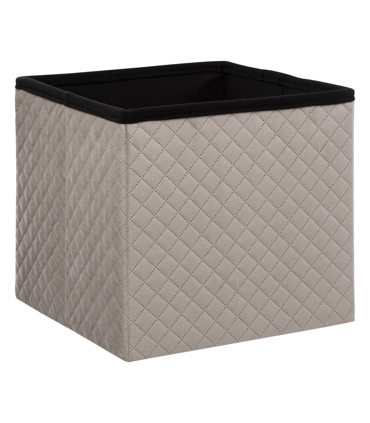 2 en 1 Pouf et Coffre de rangement en velours Beige Lin 31 x 31 cm - Image 2