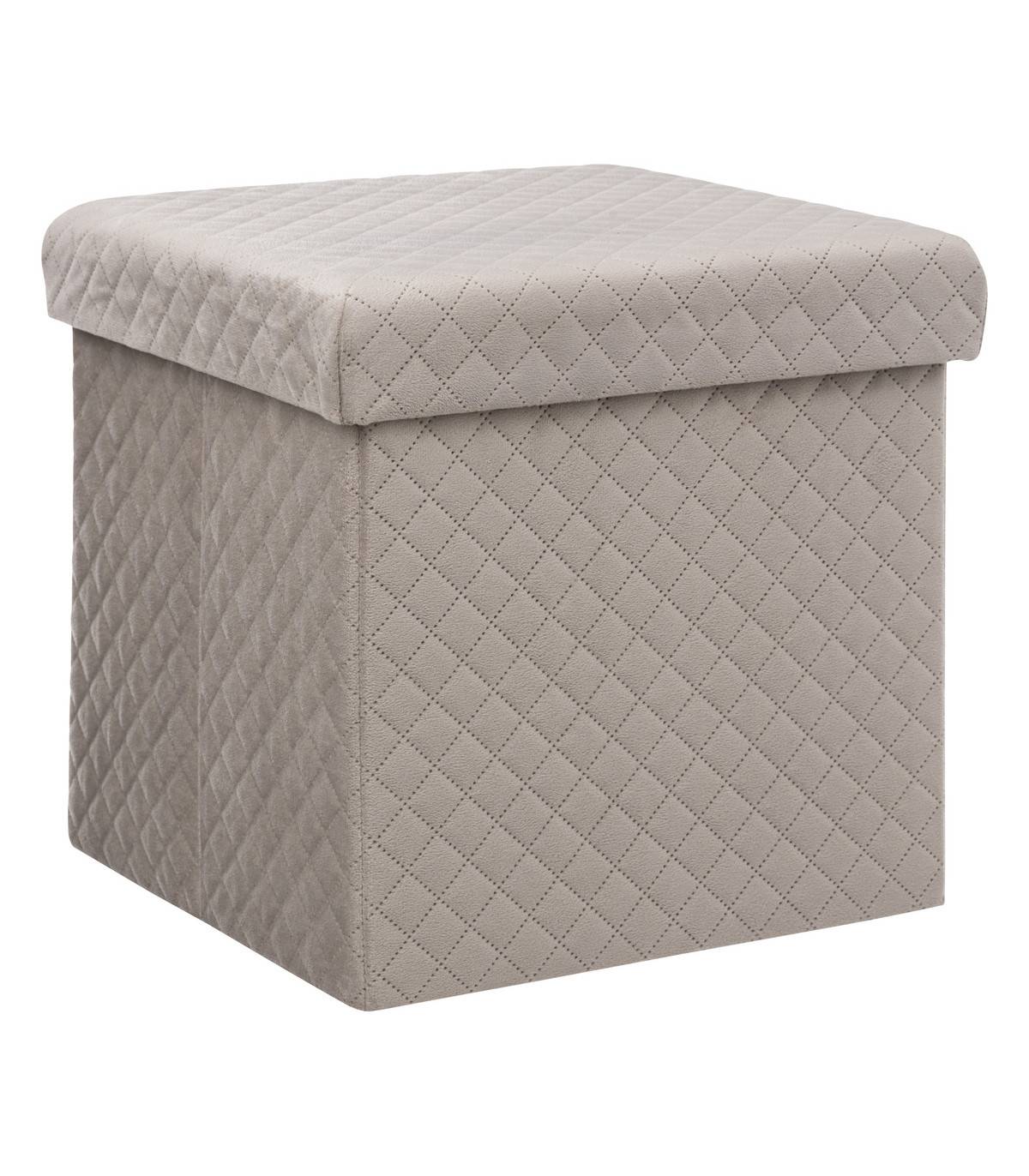 2 en 1 Pouf et Coffre de rangement en velours Beige Lin 31 x 31 cm - Image 1