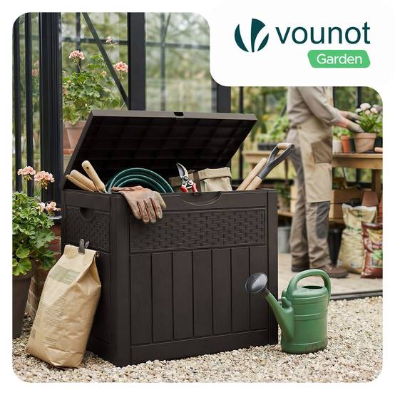 Coffre de Rangement Exterieur 126L en PP 56x43x53CM Style Polyrotin Marron - Image 2
