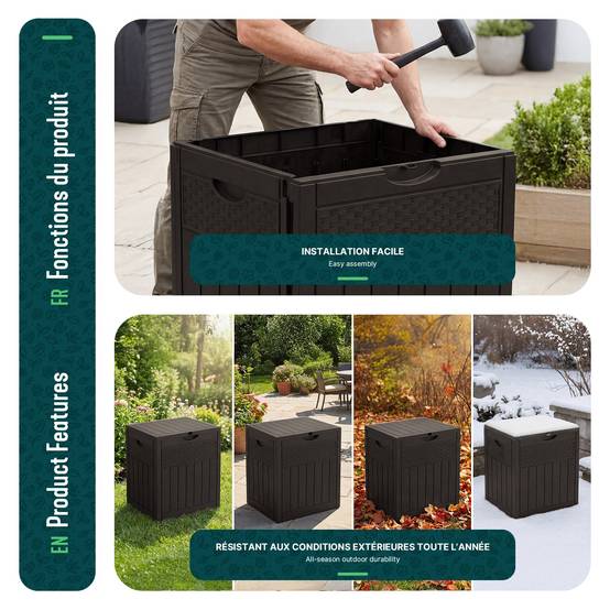 Coffre de Rangement Exterieur 126L en PP 56x43x53CM Style Polyrotin Marron - Image 7