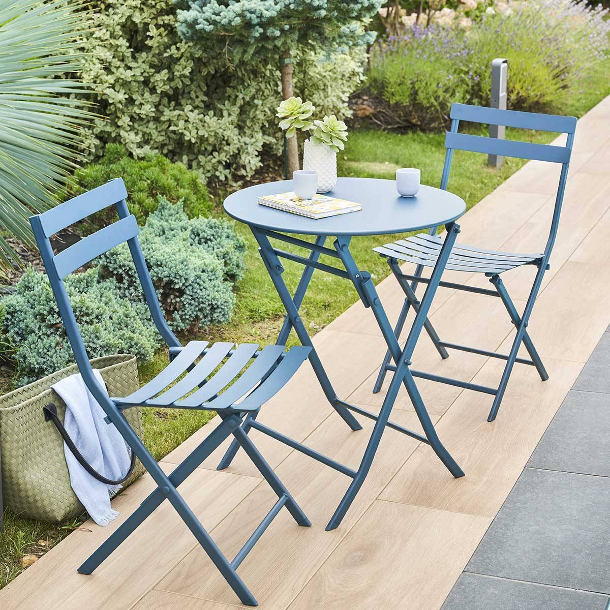 Hesperide - Table de jardin pliante ronde "Greensboro" pétrole 2 places en acier traité époxy Hespéride - Image 1