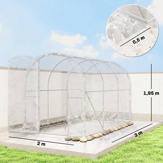 Serre de jardin tunnel 3 x 2 x 2 m 6 m² avec porte à charnières bâche en PE 150 g/m² pour Légumes Plantes Fleurs - Image 5