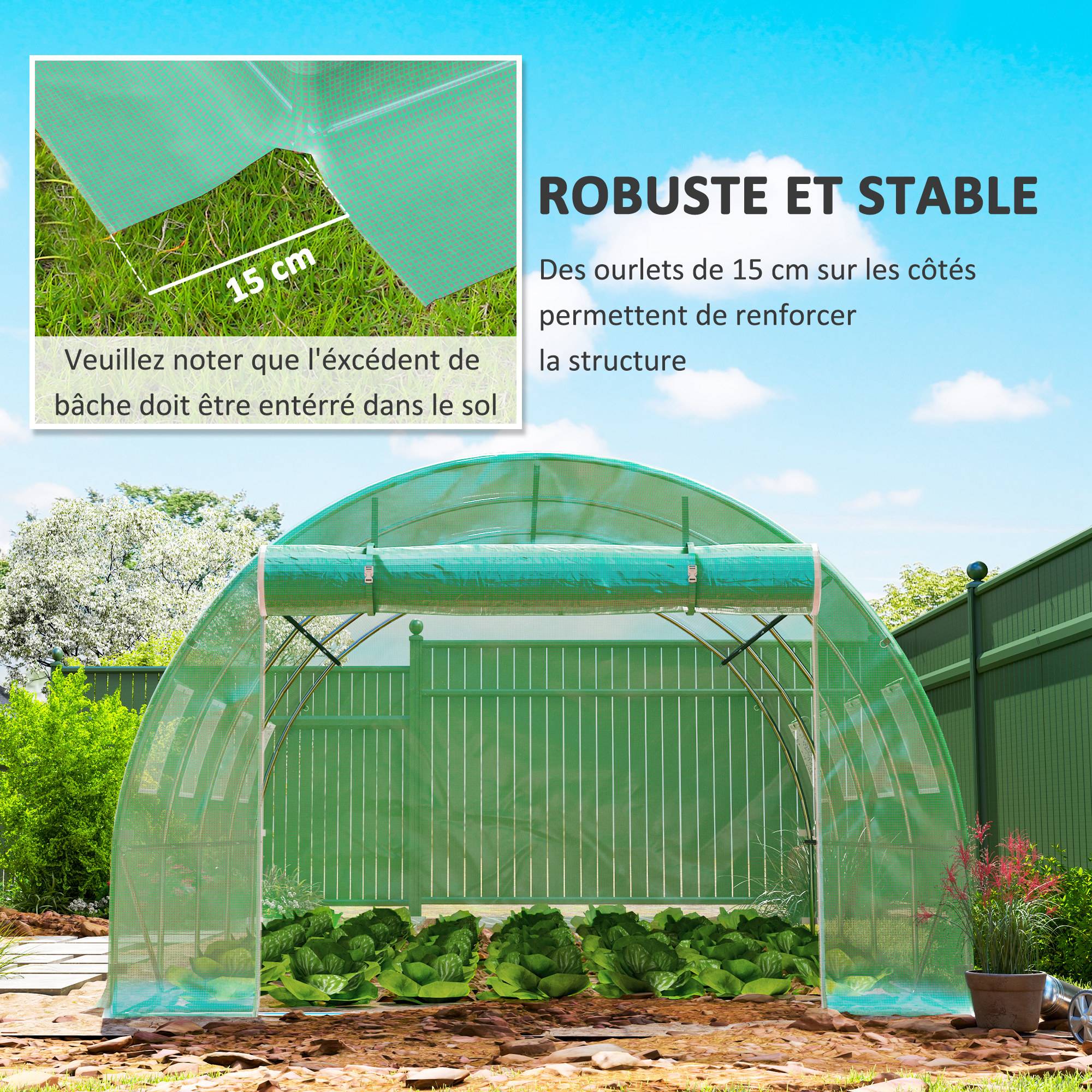 Maison Chic - Bâche de rechange serre tunnel 12 m² 4x3x2 m PE anti-UV imperméable 8 fenêtres + porte enroulable zippée vert - Image 6