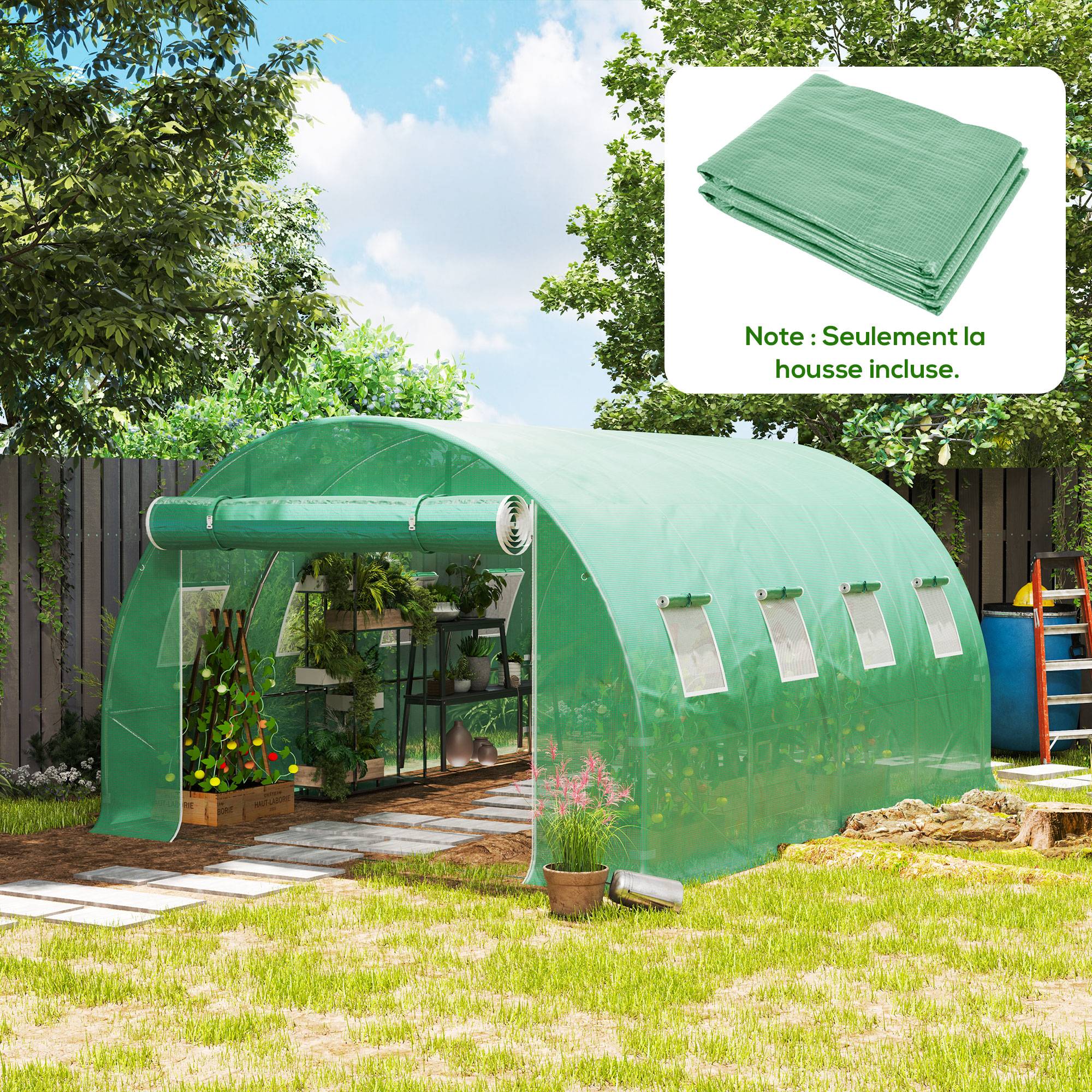Maison Chic - Bâche de rechange serre tunnel 12 m² 4x3x2 m PE anti-UV imperméable 8 fenêtres + porte enroulable zippée vert - Image 2