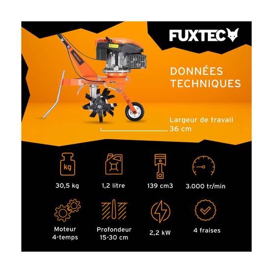 FUXTEC - Motoculteur thermique - FUXTEC FX-AF1139 - 139cm3 motobineuse largeur 36cm - Image 2