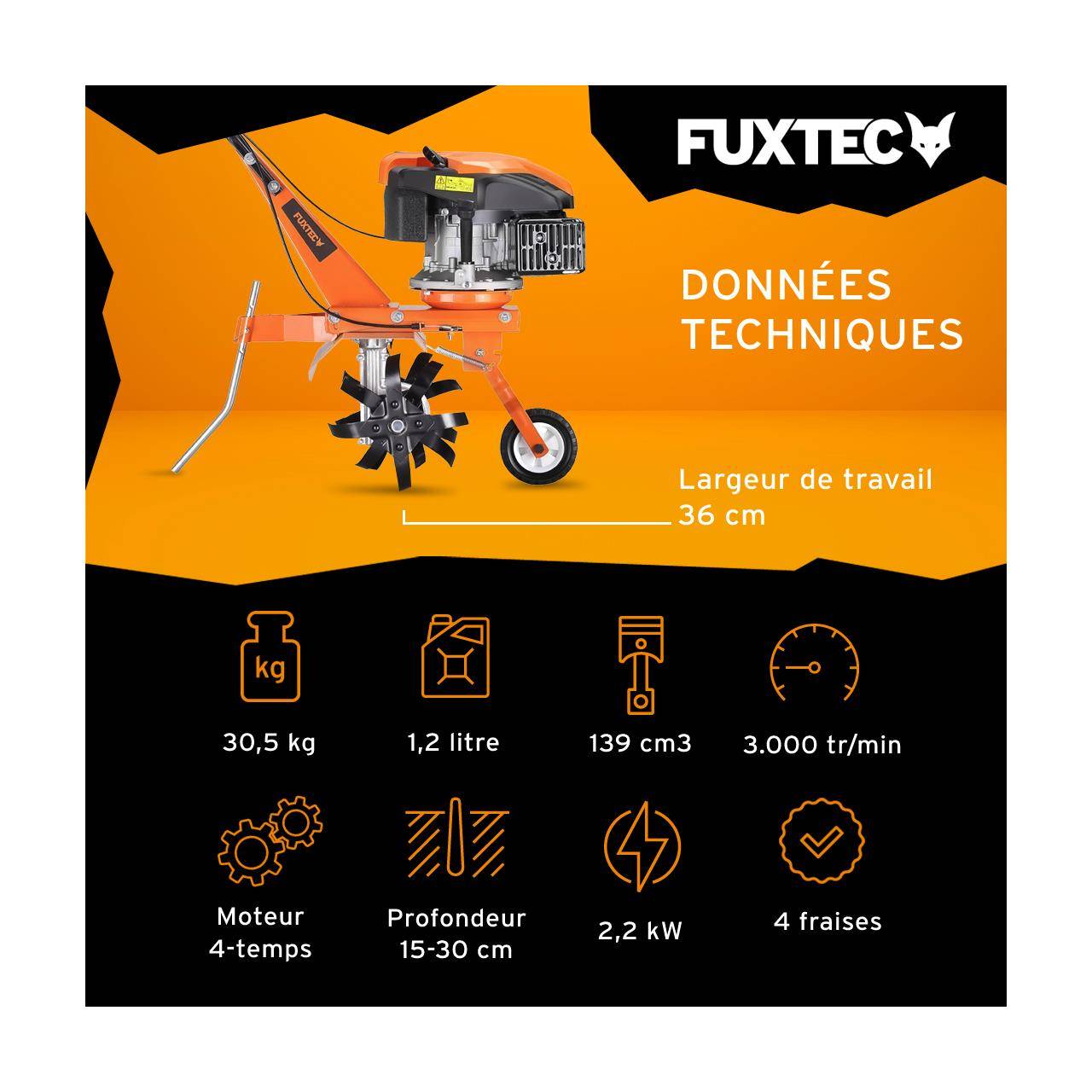 FUXTEC - Motoculteur thermique - FUXTEC FX-AF1139 - 139cm3 motobineuse largeur 36cm - Image 2