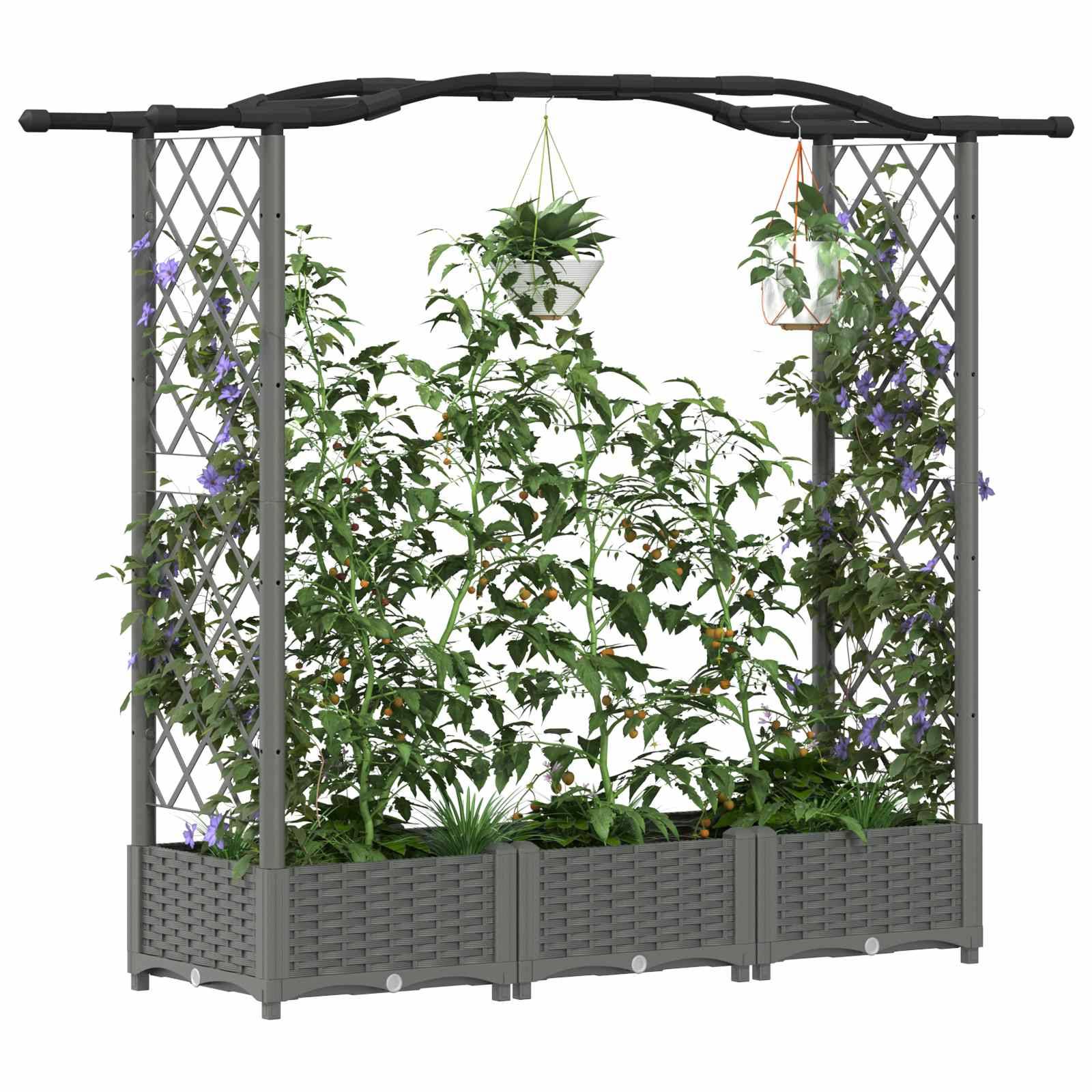 ComfortXL - Jardinière surélevée polypropylène toit courbé treillis végétaux grimpants Gris clair - ComfortXL Outdoor Living - Image 3
