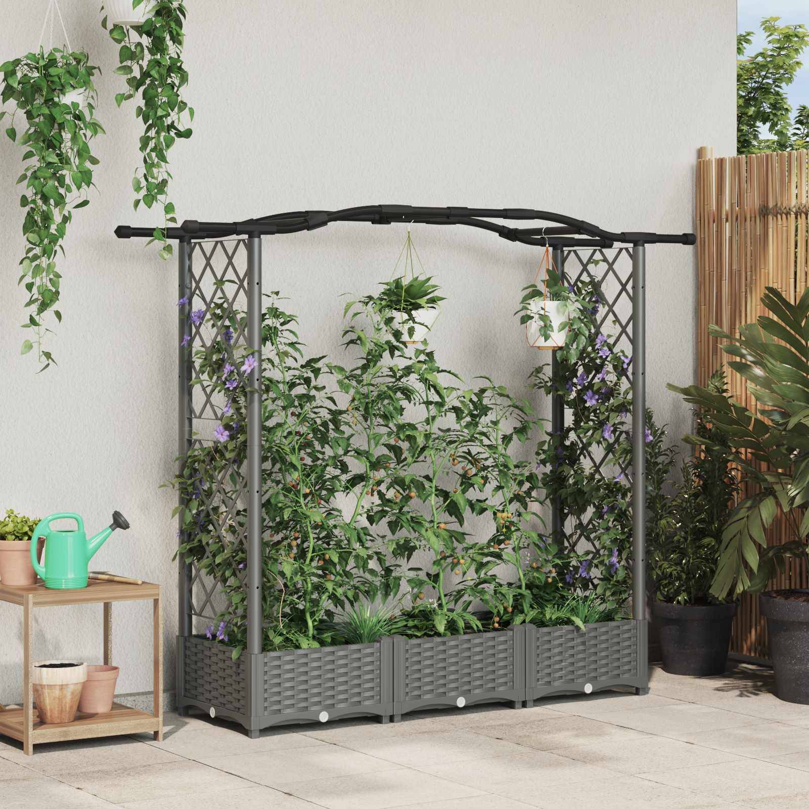 ComfortXL - Jardinière surélevée polypropylène toit courbé treillis végétaux grimpants Gris clair - ComfortXL Outdoor Living - Image 1