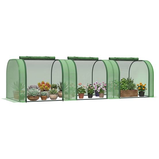 Mini serre tunnel à tomates acier bâche PE protection potager 3 portes 295x100x80cm vert - ComfortXL Outdoor Living - Image 1