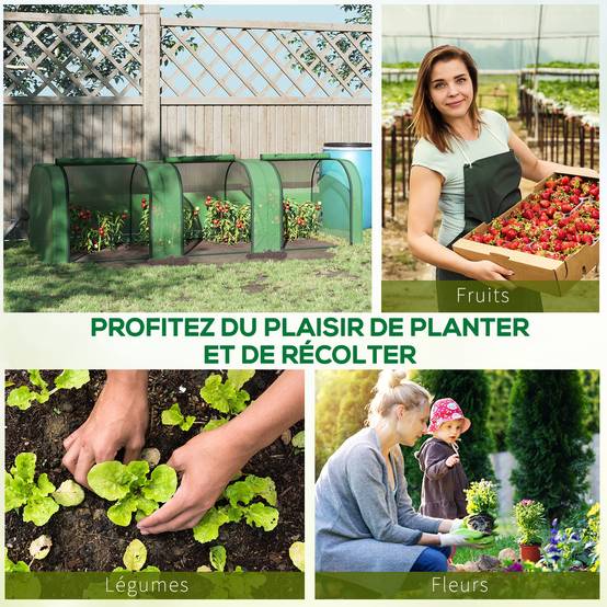 Mini serre tunnel à tomates acier bâche PE protection potager 3 portes 295x100x80cm vert - ComfortXL Outdoor Living - Image 9