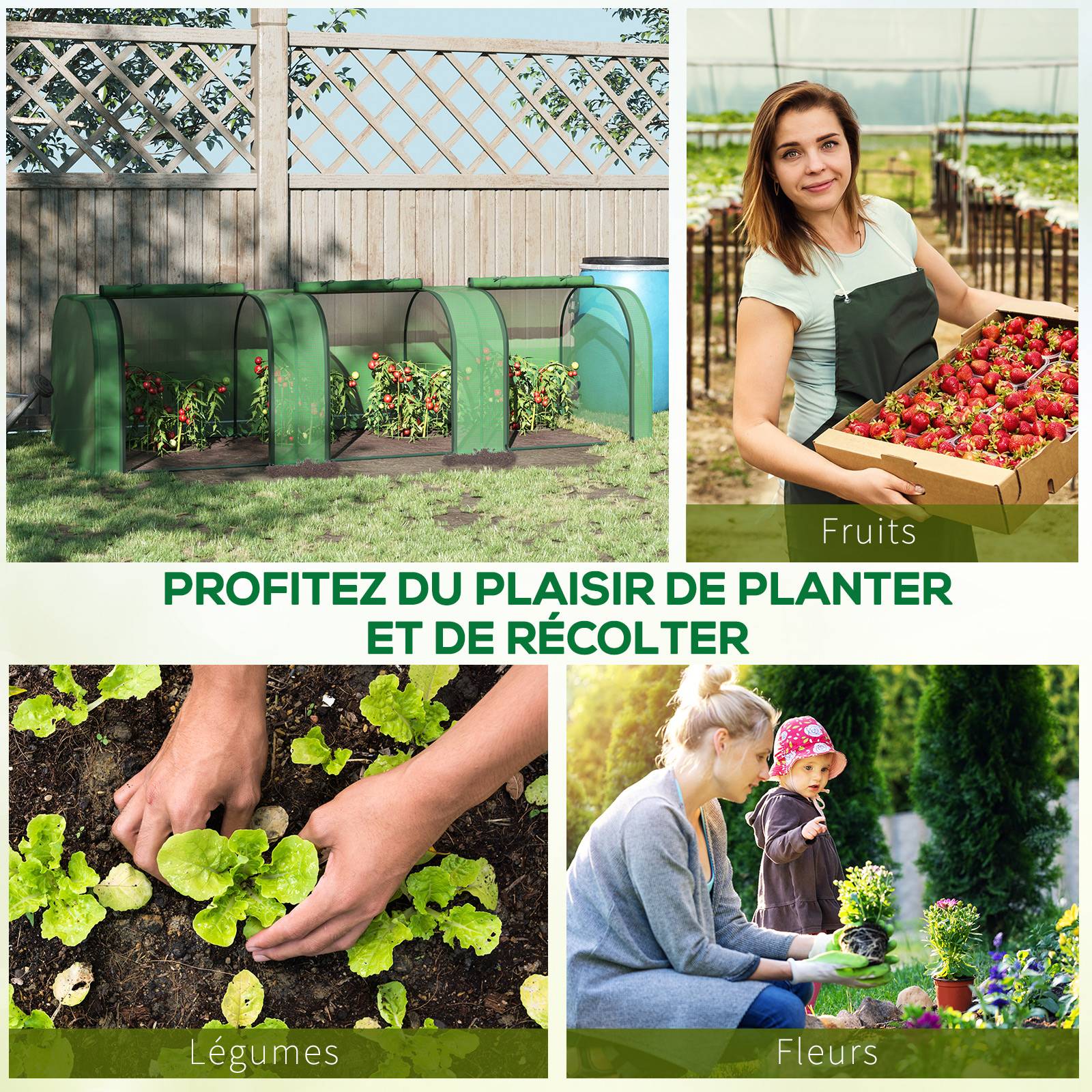 Mini serre tunnel à tomates acier bâche PE protection potager 3 portes 295x100x80cm vert - ComfortXL Outdoor Living - Image 9