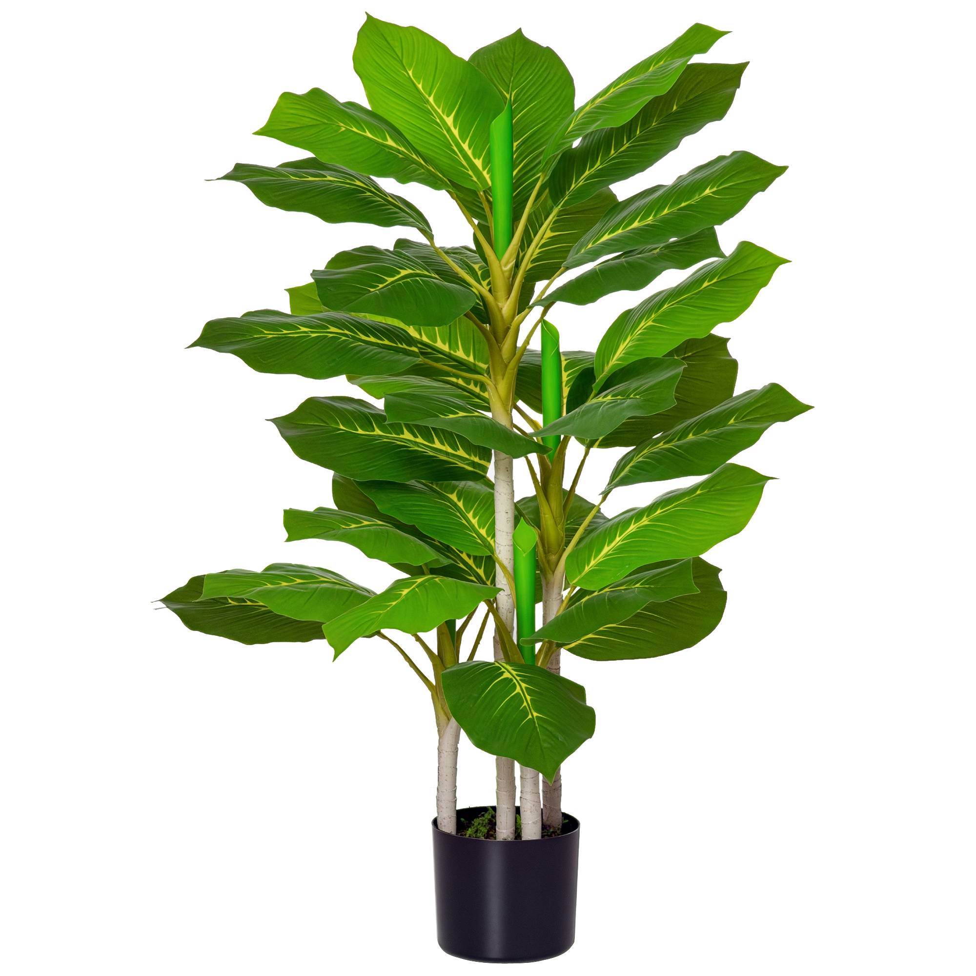 Plante persistant 95 cm vert, 33 feuilles réalistes + pot ciment - Image 1