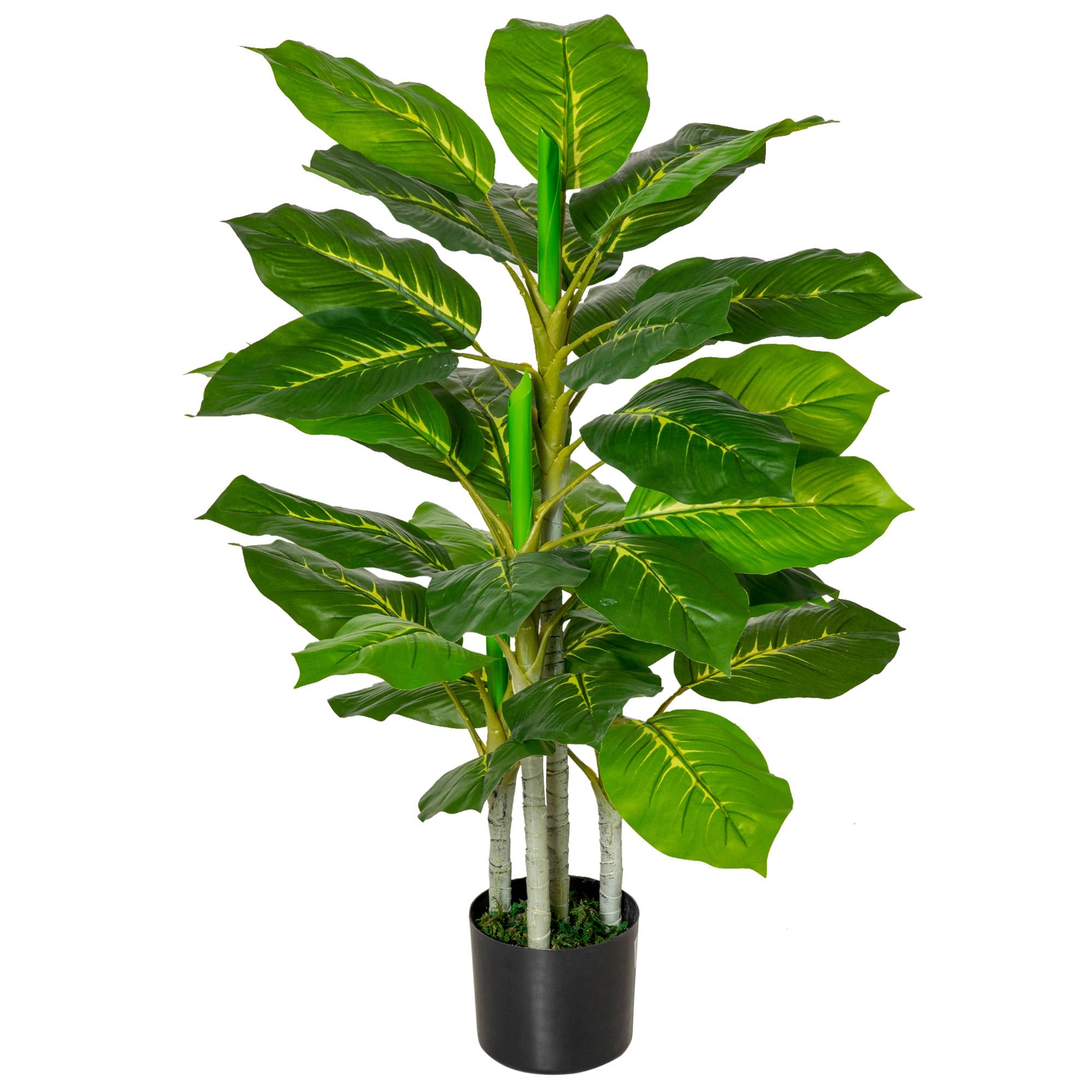 Plante persistant 95 cm vert, 33 feuilles réalistes + pot ciment - Image 2