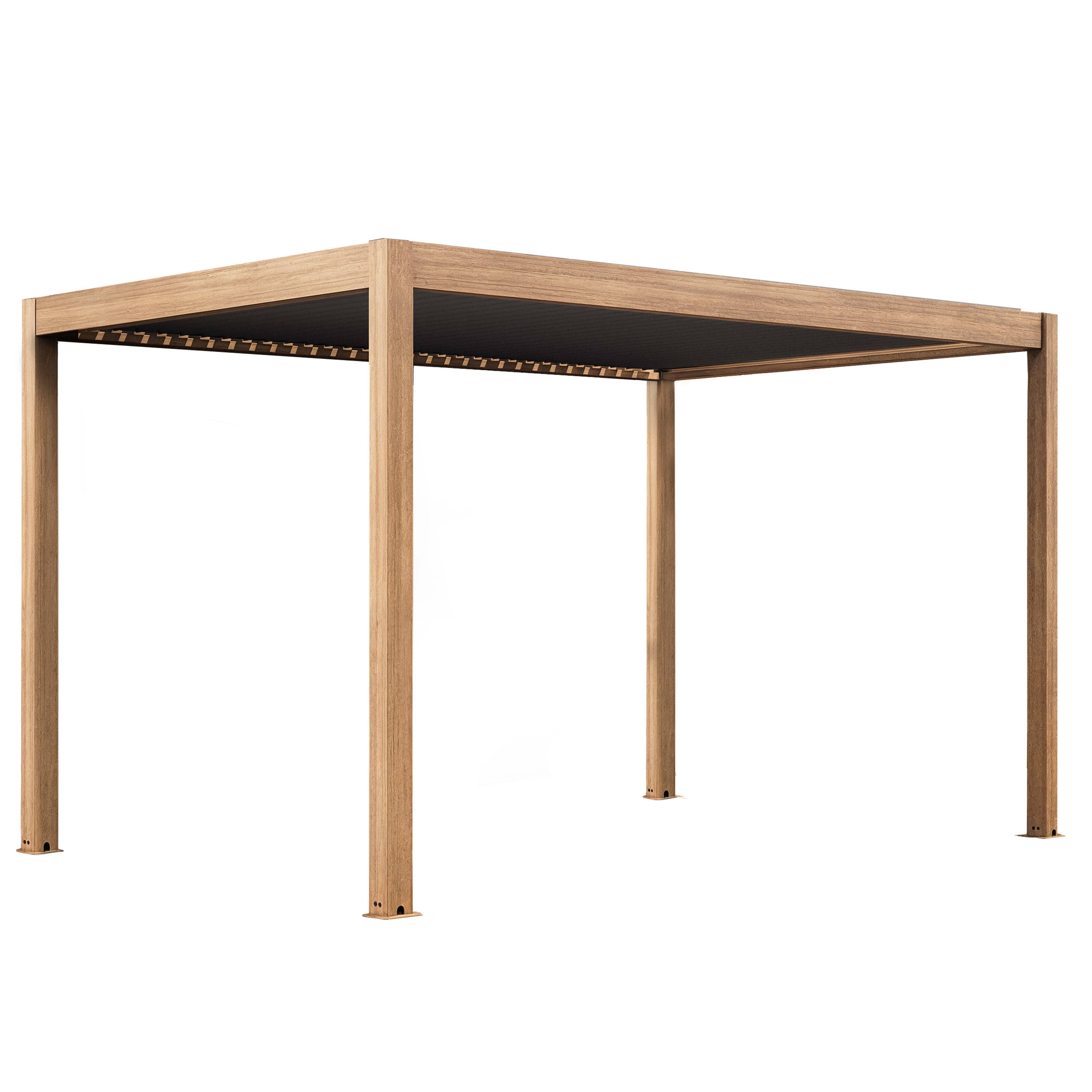 Oviala - Pergola bioclimatique autoportée et motorisée éclairée 3x4m bois gris Kavala - Oviala - Image 2