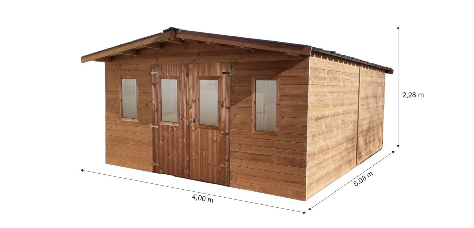 Habrita - Abri madriers bois massif traite très haute temperature 28 mm Surface exterieure 20,32 m2 Toit double pente bac acier Fabrique en France - Image 3