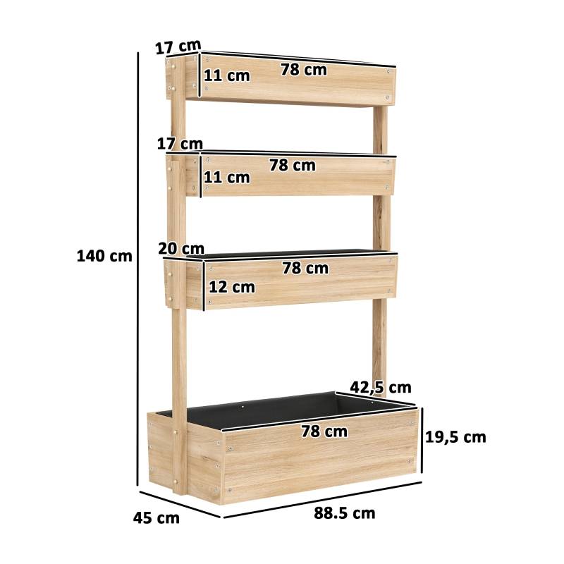 Carré Potager Vertical Bois 4 Niveaux Jardinière Escalier Balcon Terrasse 89x45x140cm Naturel - ComfortXL Outdoor Living - Image 3