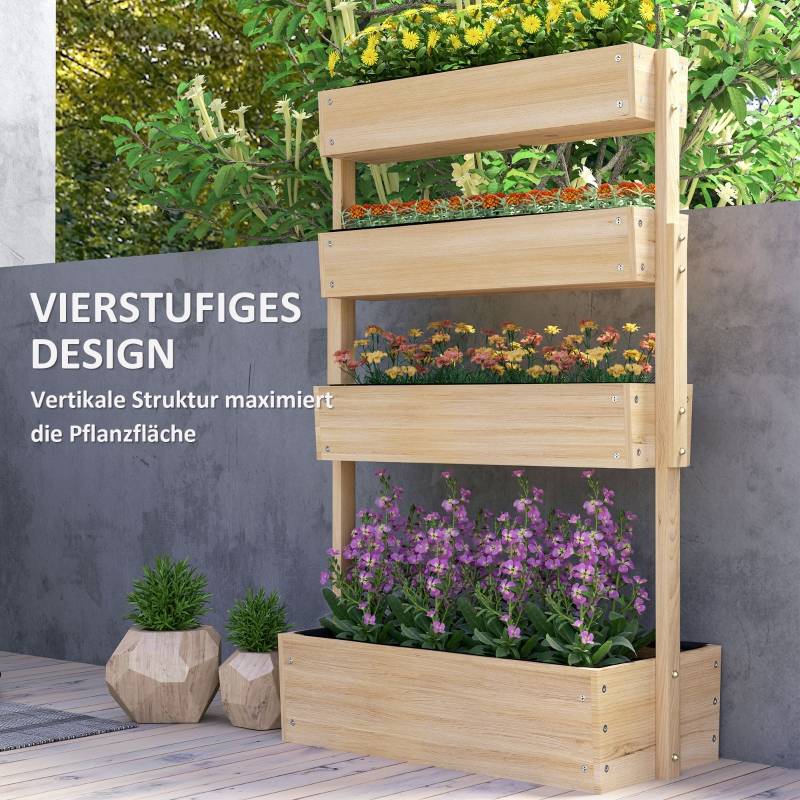 Carré Potager Vertical Bois 4 Niveaux Jardinière Escalier Balcon Terrasse 89x45x140cm Naturel - ComfortXL Outdoor Living - Image 4