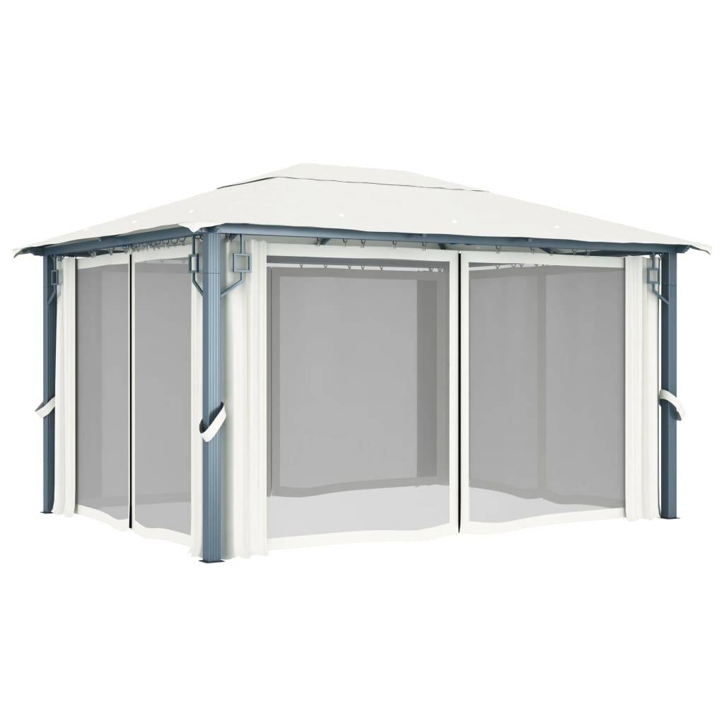 Tonnelle Aluminium Crème avec Rideaux et LED 4 x 3 x 2.7 cm - PANGIVO - Image 6
